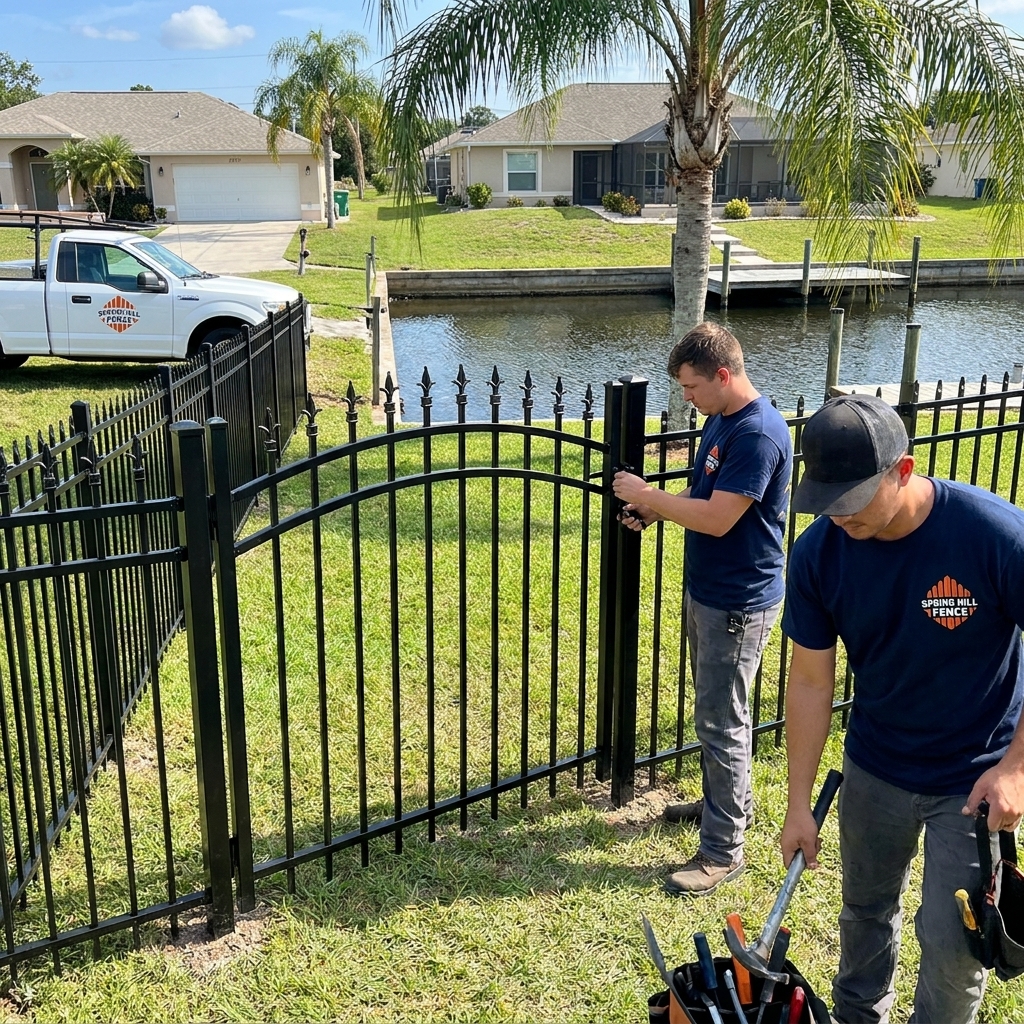 Black aluminum ornamental fence installed by Spring Hill Fence Company