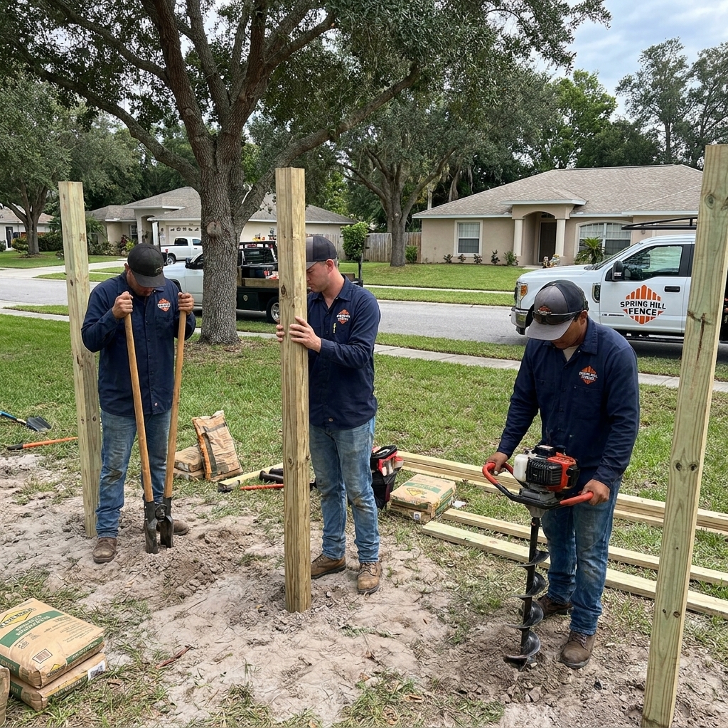 Spring Hill fence contractor working on a job site