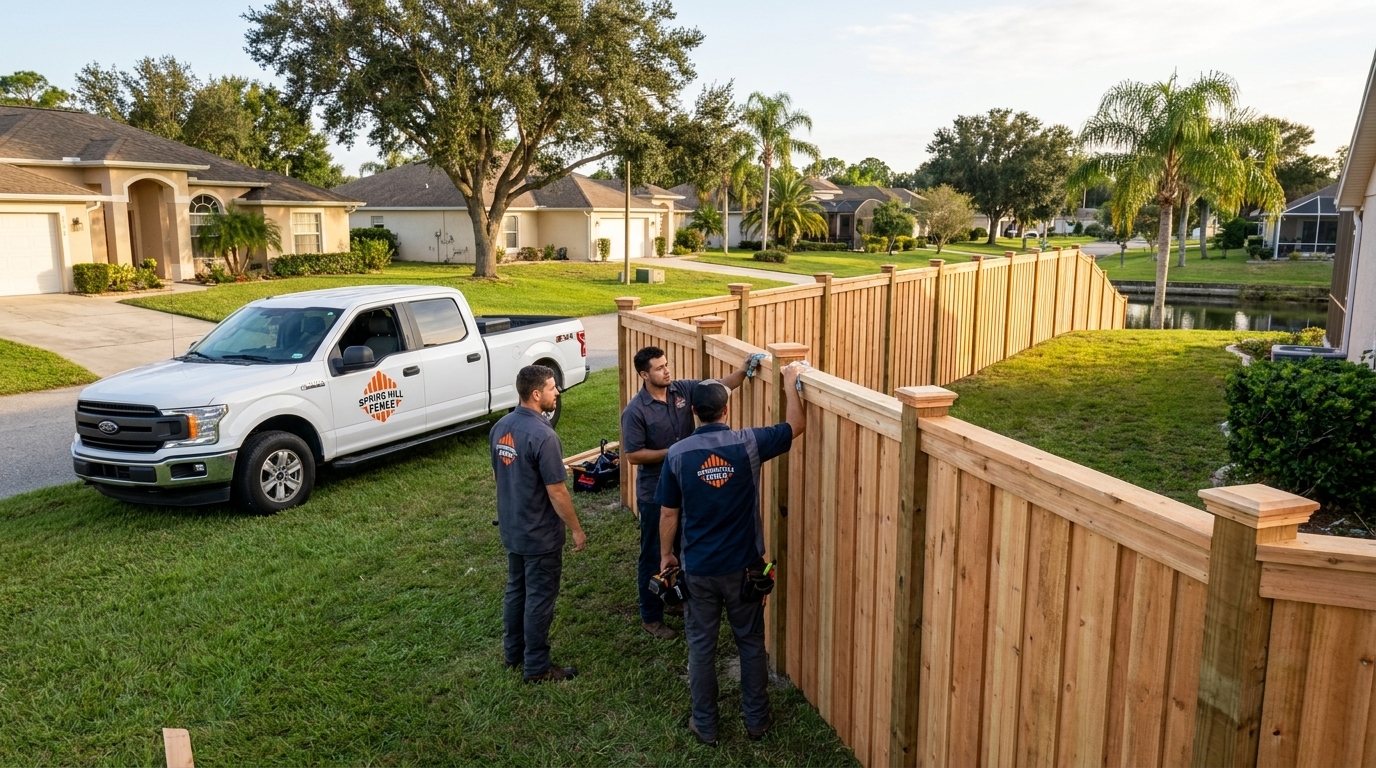Custom wood privacy fence in Spring Hill