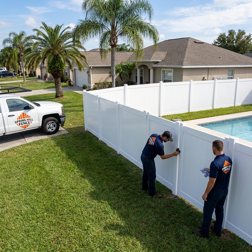 White vinyl privacy fence installed by Spring Hill Fence Company